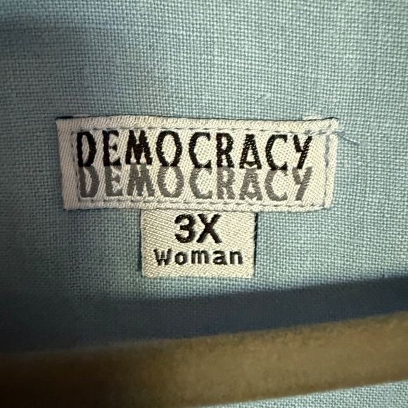 Democracy Blue Linen Button Front Blouse Embroidery Plus Size 3X Lagenlook - Picture 9 of 15